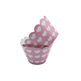 INVELITORI DECORATIVE BRIOSE ROZ CU INIMIOARE ALBE-12BUC