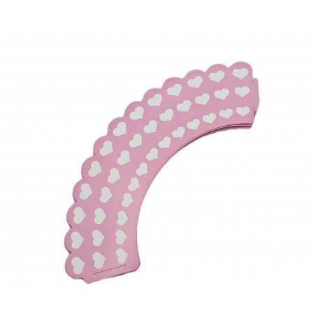 INVELITORI DECORATIVE BRIOSE ROZ CU INIMIOARE ALBE-12BUC