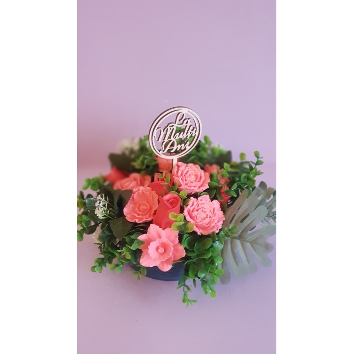 TOPPER "La multi ani!" cu inimioare 17*10cm